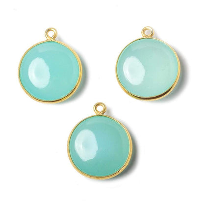 12.5mm Vermeil Bezel SeaBlue Chalcedony plain coin Pendant 1 focal bead