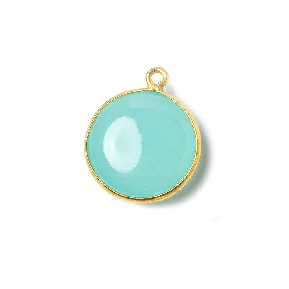 12.5mm Vermeil Bezel SeaBlue Chalcedony plain coin Pendant 1 focal bead