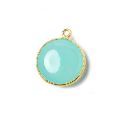12.5mm Vermeil Bezel SeaBlue Chalcedony plain coin Pendant 1 focal bead