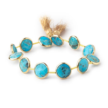 12.5mm Vermeil Bezel Turquoise Howlite Faceted Coin Beads 8 inch 12 pieces