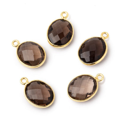12.5x10.5mm Vermeil Bezel Smoky Quartz Faceted Oval Pendant 1 piece
