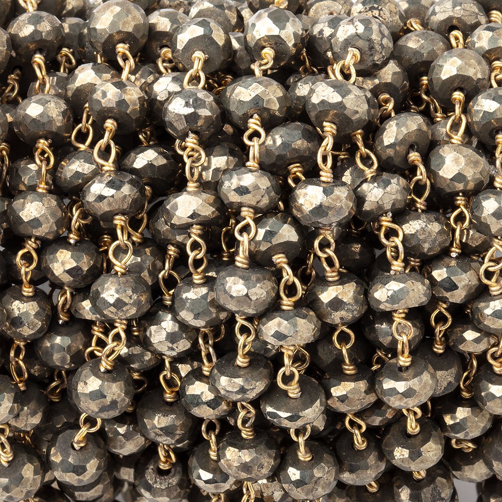 5.5mm Pyrite faceted rondelle Vermeil Chain by the foot 32 beads