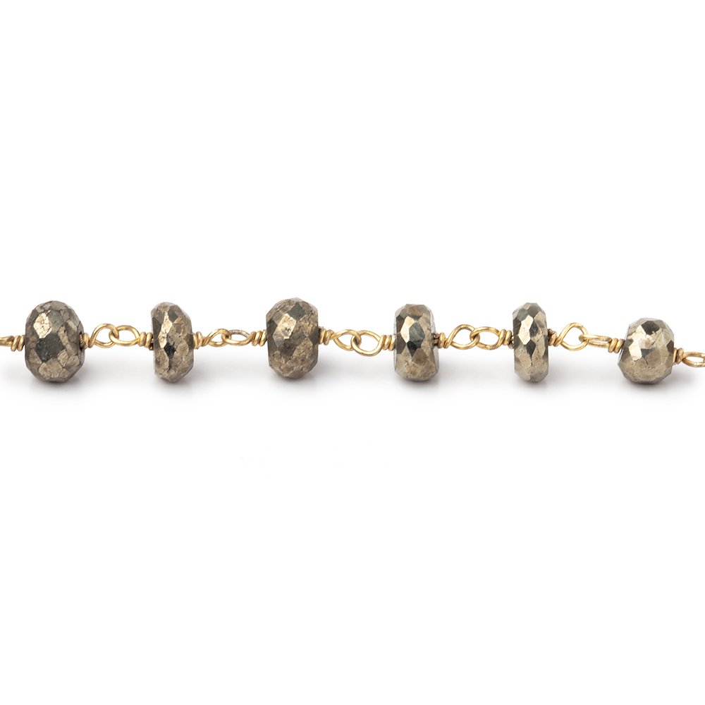 5.5mm Pyrite faceted rondelle Vermeil Chain by the foot 32 beads