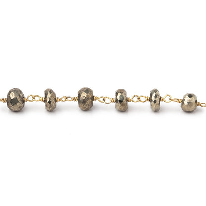 5.5mm Pyrite faceted rondelle Vermeil Chain by the foot 32 beads