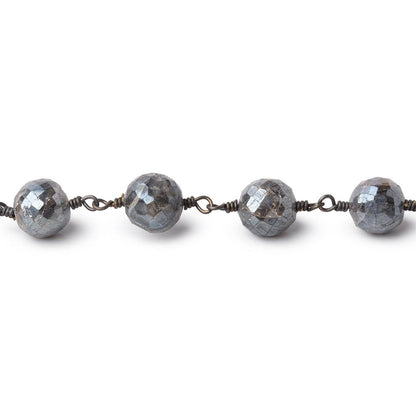 7mm Mystic Labradorite Faceted Rounds on Black Gold Chain