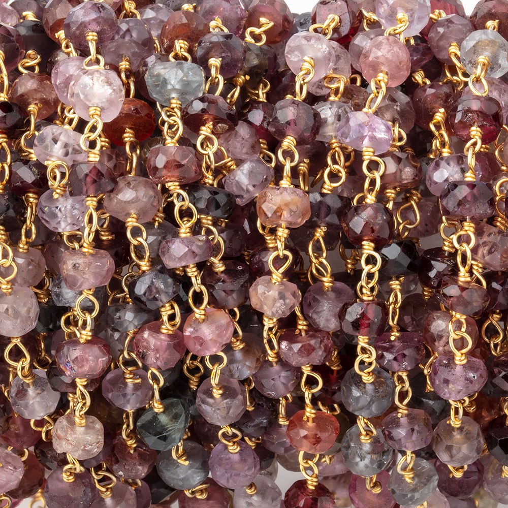 4mm Multi Color Spinel faceted rondelle Vermeil Chain by the foot 39 beads