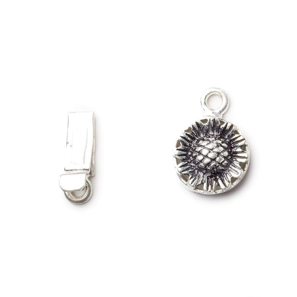 12mm Antiqued Sterling Silver plated Box Clasp Sunflower Design 1 piece