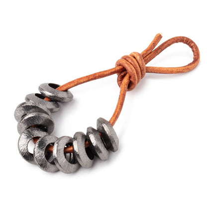 12mm Black Gold Plated Copper Brushed Disc Large Hole Beads Set of 10 pieces