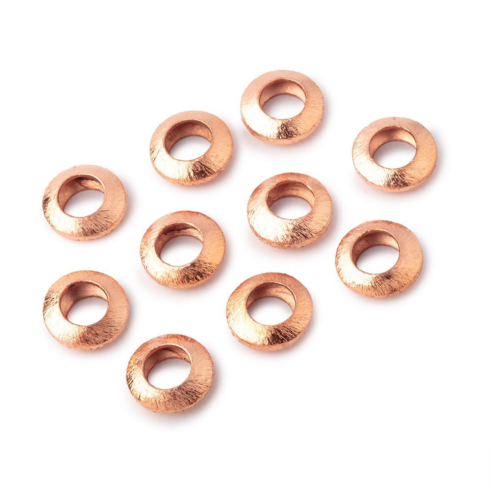 12mm Copper Brushed Disc Large Hole Beads Set of 10 pieces