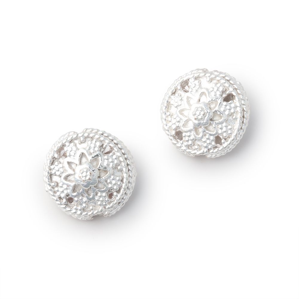 12mm Floral Design Coin Set of 2 Beads