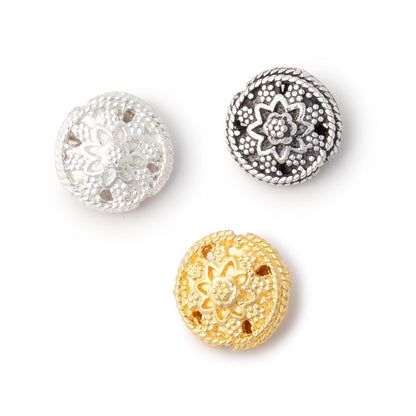 12mm Floral Design Coin Set of 2 Beads