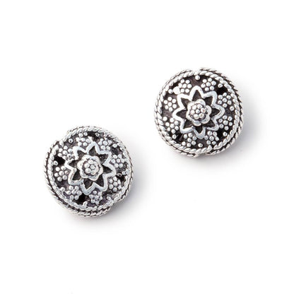 12mm Floral Design Coin Set of 2 Beads