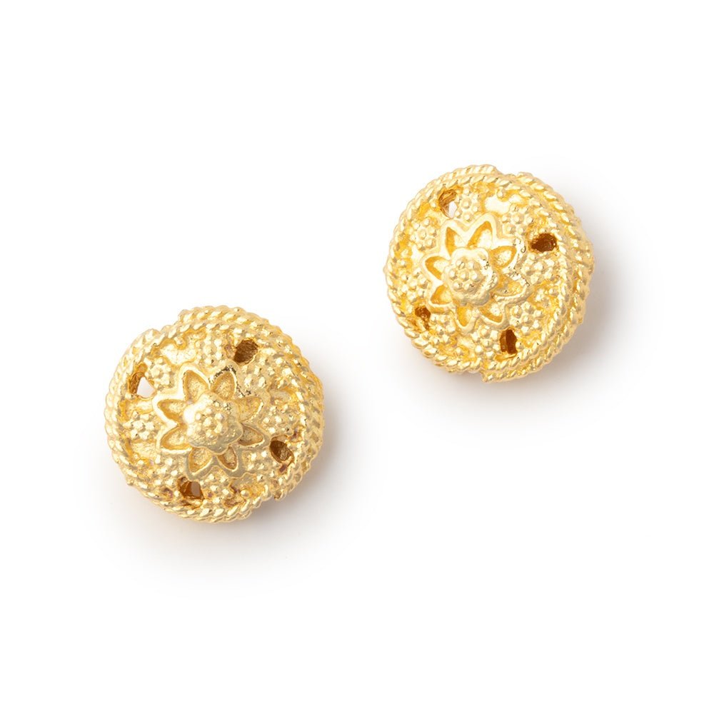 12mm Floral Design Coin Set of 2 Beads