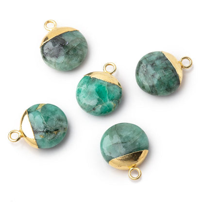 12mm Gold Leafed Emerald Plain Coin Focal Pendant 1 piece