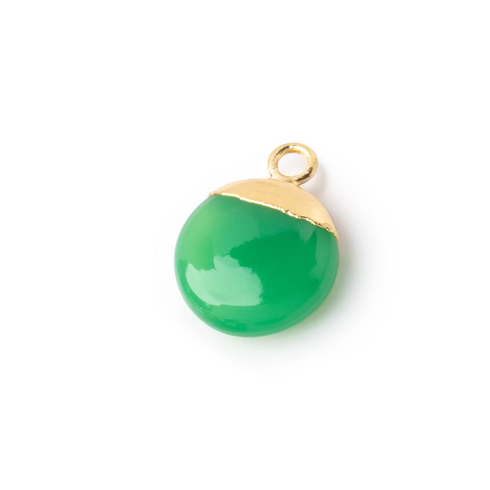 12mm Gold Leafed Green Onyx Plain Coin Focal Pendant 1 piece