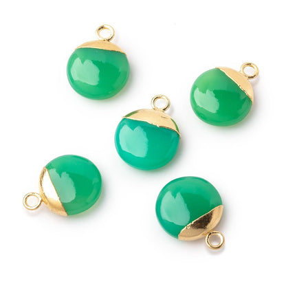 12mm Gold Leafed Green Onyx Plain Coin Focal Pendant 1 piece