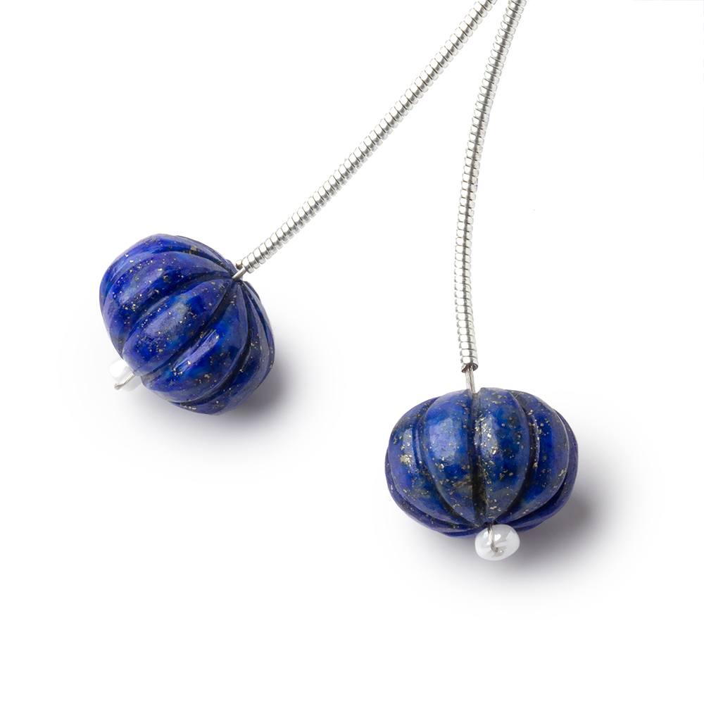 12mm Lapis Lazuli Carved Melon Focals Set of 2 Beads