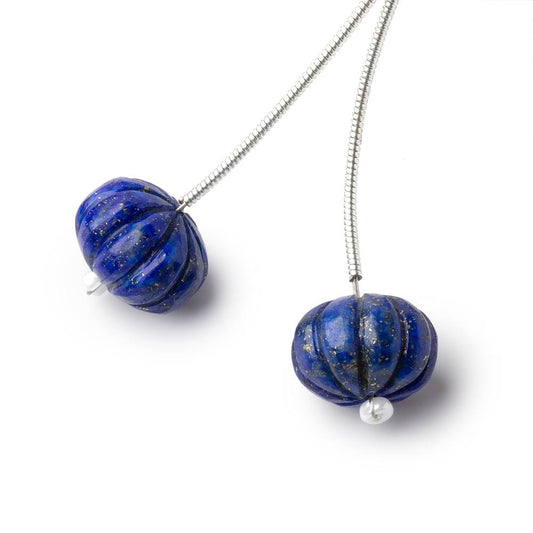 12mm Lapis Lazuli Carved Melon Focals Set of 2 Beads