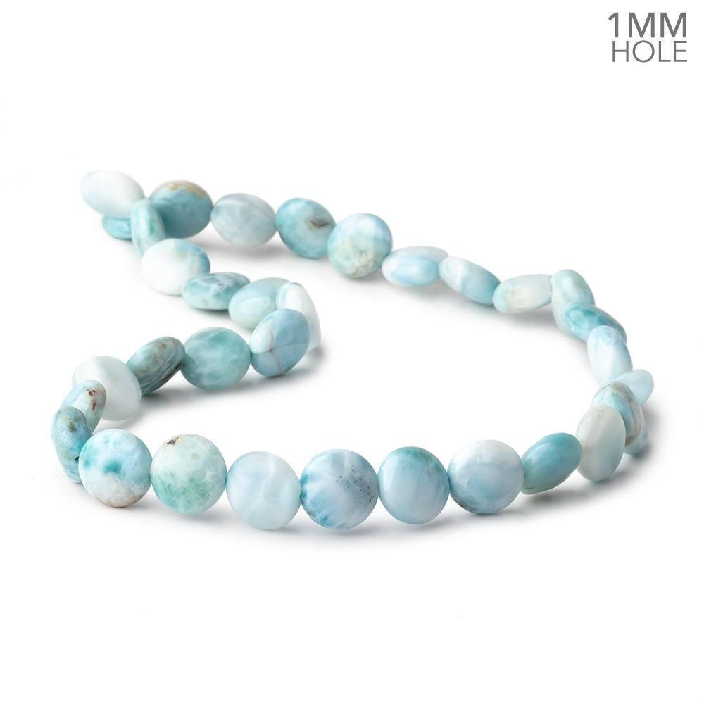 12mm Larimar Plain Coin Beads 15 inch 33 pieces AA 1mm Large Hole
