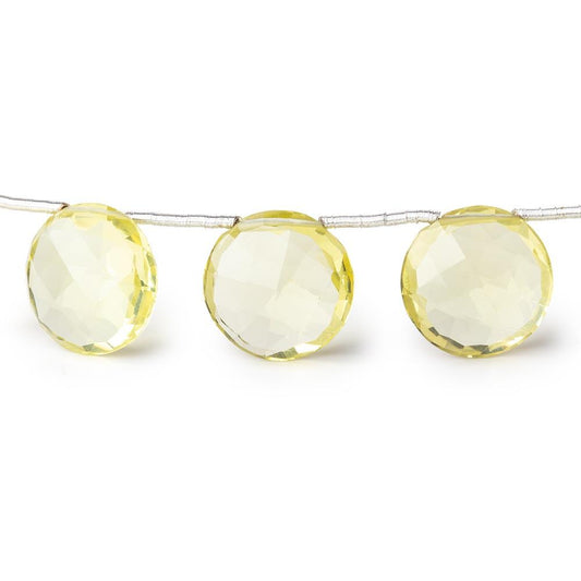 12mm Lemon Quartz Top Drill Faceted Coin Beads 8 inch 13 pieces