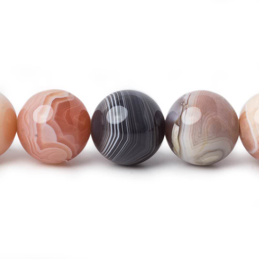 12mm Multi Color Banded Agate plain round beads 15.5 inch 33 pieces AA