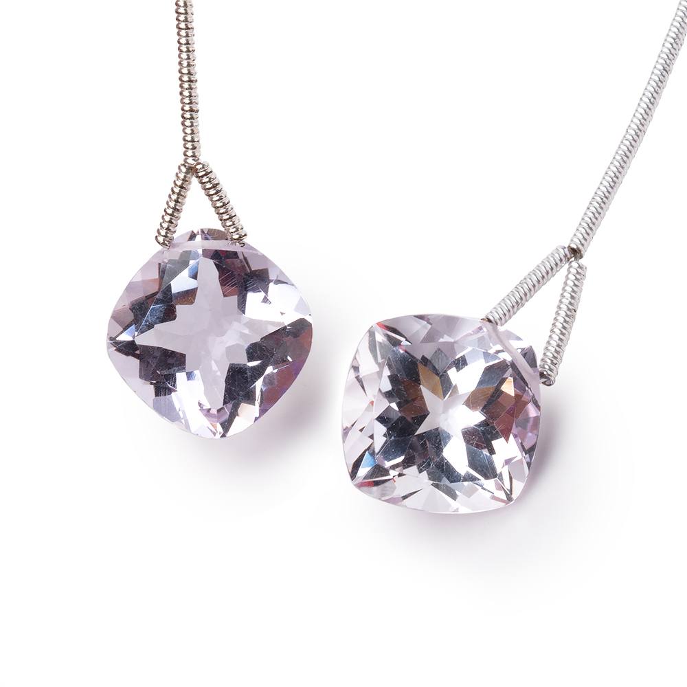 12mm Pink Amethyst Pavilion Faceted Cushion Focal Set of 2 Beads AAA