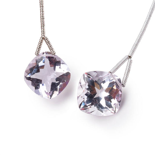 12mm Pink Amethyst Pavilion Faceted Cushion Focal Set of 2 Beads AAA