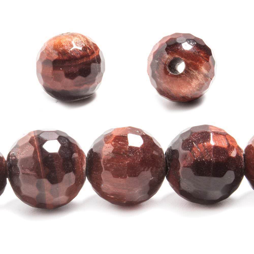 12mm Red Tiger's Eye large hole faceted rounds 7.5 inches 17 beads