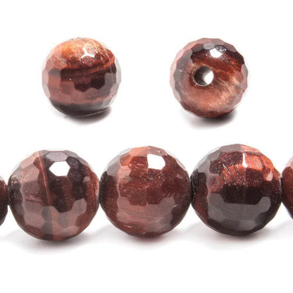 12mm Red Tiger's Eye large hole faceted rounds 7.5 inches 17 beads