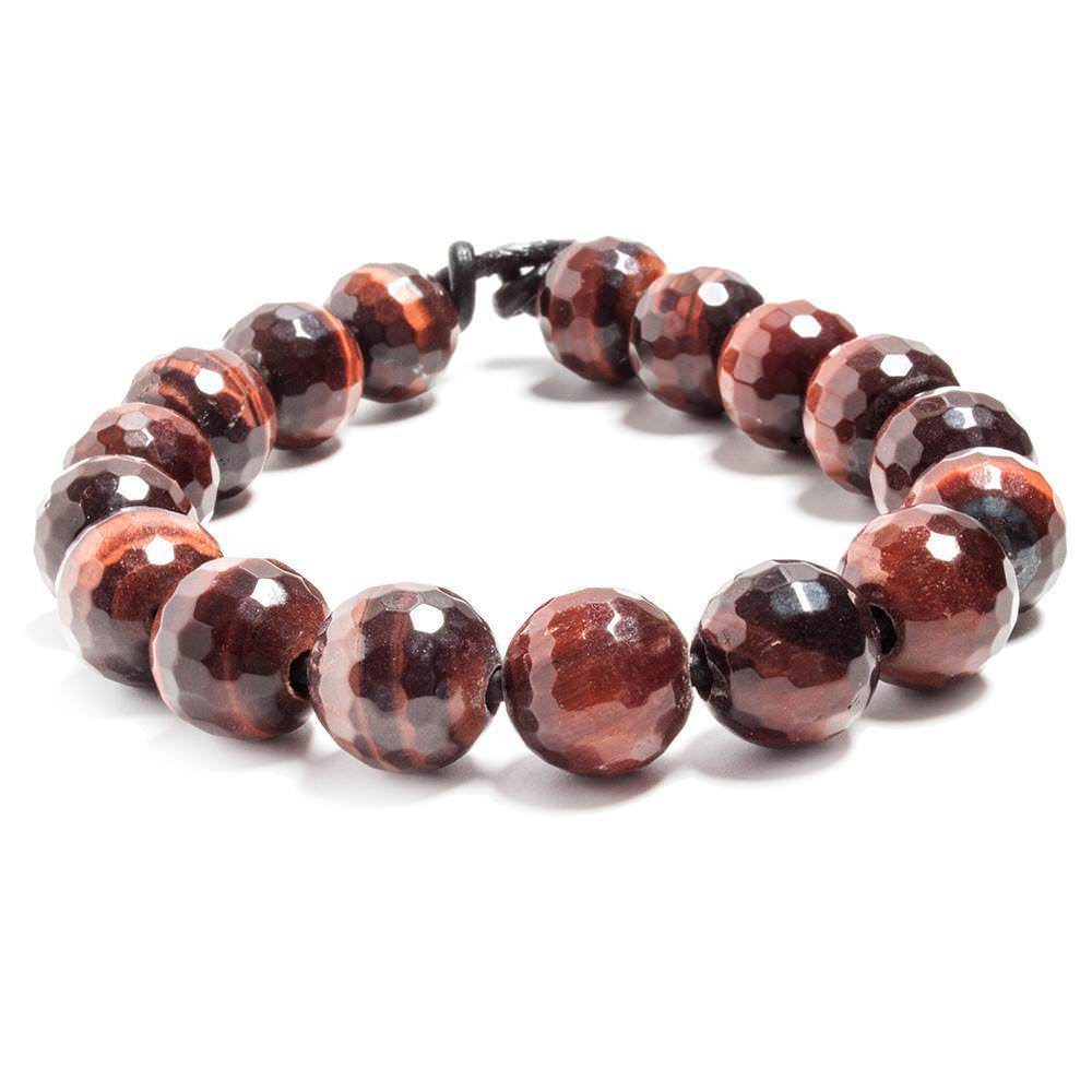 12mm Red Tiger's Eye large hole faceted rounds 7.5 inches 17 beads