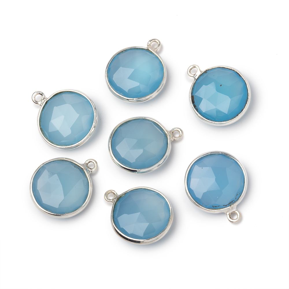 12mm Silver Bezel Santorini Blue Chalcedony Coin Pendant 1 piece