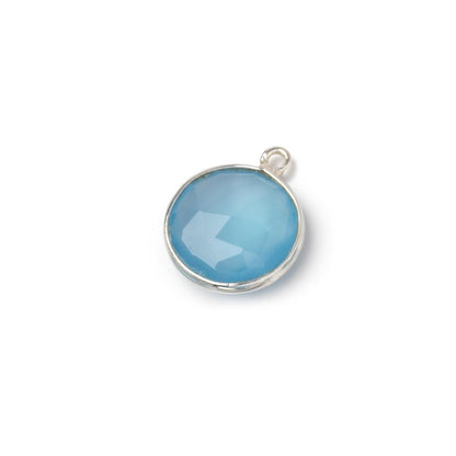 12mm Silver Bezel Santorini Blue Chalcedony Coin Pendant 1 piece