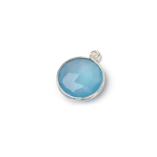 12mm Silver Bezel Santorini Blue Chalcedony Coin Pendant 1 piece