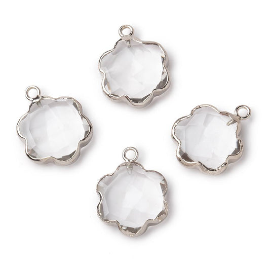 12mm Silver Leafed Crystal Quartz Faceted Flower Pendant 1 piece
