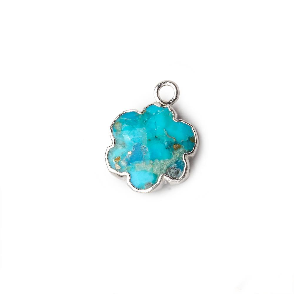 12mm Silver Leafed Enhanced Turquoise Faceted Quatrafoil Focal Bead Pendant sold as 1 piece