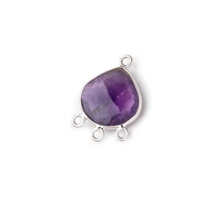 12mm Sterling Silver Bezel Amethyst Faceted Heart 3 ring Connector 1 Focal piece