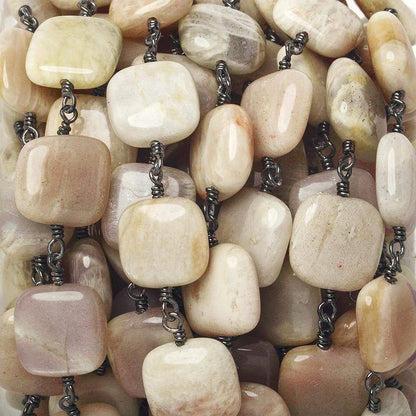 12mm Sunstone plain cushion Black Gold Chain by the foot 16 beads