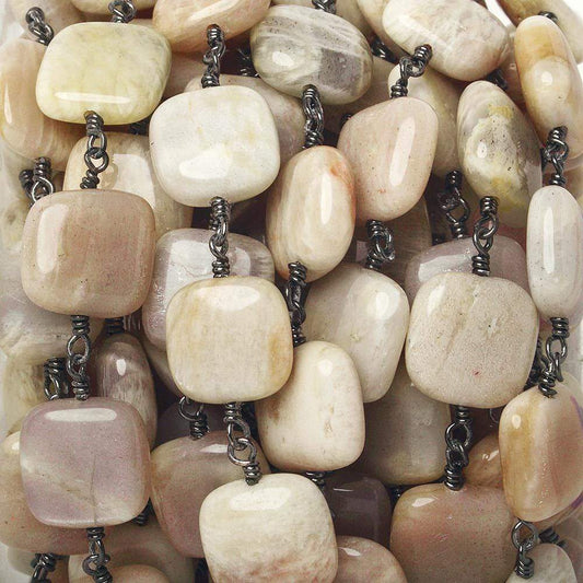12mm Sunstone plain cushion Black Gold Chain by the foot 16 beads