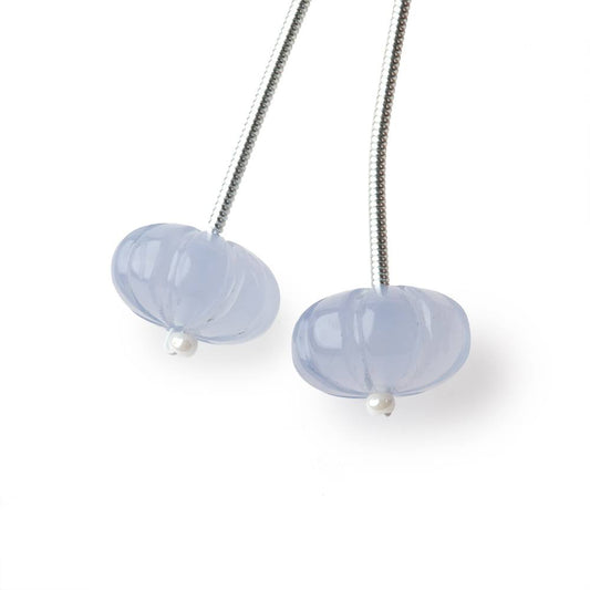 12mm Turkish Chalcedony Carved Melon Focals Set of 2 Beads