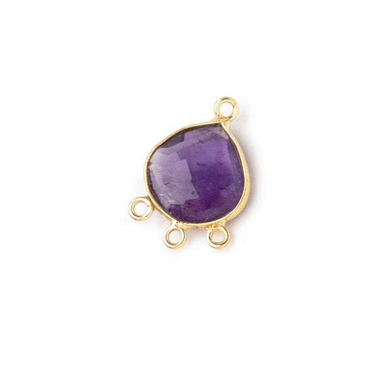 12mm Vermeil Bezel Amethyst Faceted Heart 3 ring Connector 1 Focal piece