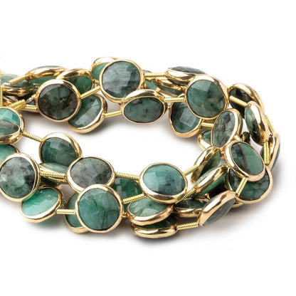 11mm Vermeil Bezel Emerald Faceted Coin Beads 6.5 inch 12 pieces