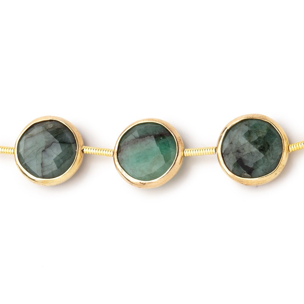 11mm Vermeil Bezel Emerald Faceted Coin Beads 6.5 inch 12 pieces