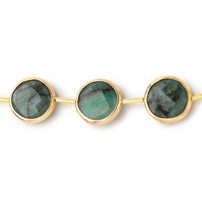 11mm Vermeil Bezel Emerald Faceted Coin Beads 6.5 inch 12 pieces