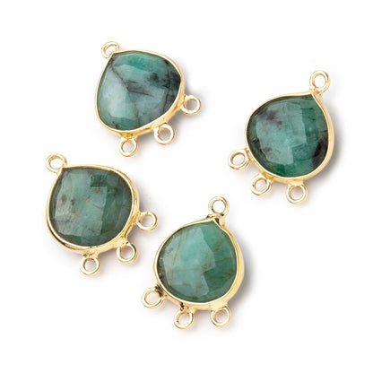 12mm Vermeil Bezel Emerald Faceted Heart 3 ring Connector 1 Focal piece