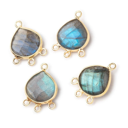 12mm Vermeil Bezel Labradorite Faceted Heart 3 ring Connector 1 Focal piece