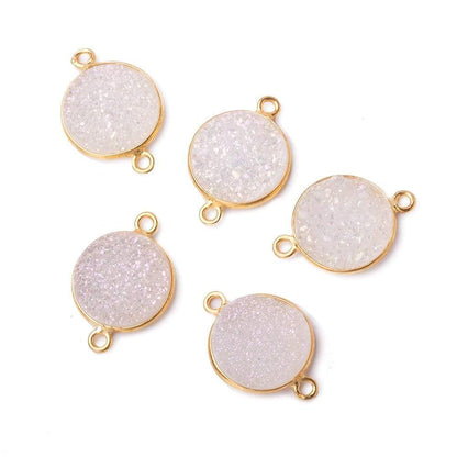 13mm Vermeil Bezel Mystic Pearl Drusy Coin 2 ring Connector 1 piece