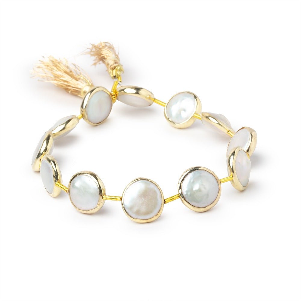 11mm Vermeil Bezel Off White Coin Pearl Strand 12 Beads