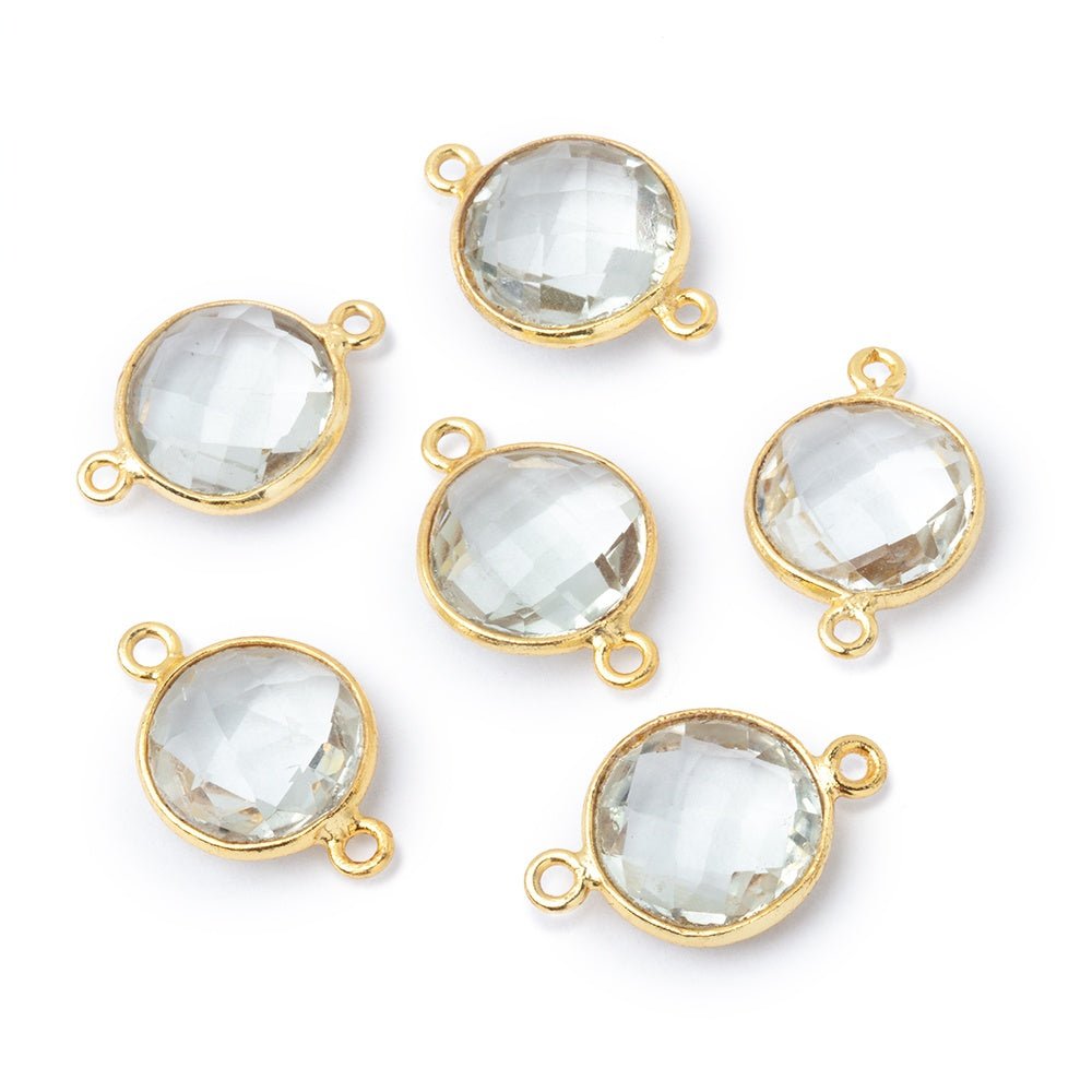 12mm Vermeil Bezel Prasiolite Faceted Coin Connector 1 piece