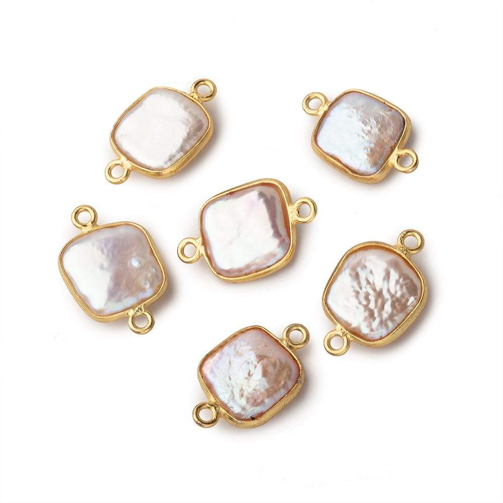 12mm Vermeil Bezel Soft Peach Square Pearl Connector 1 Piece
