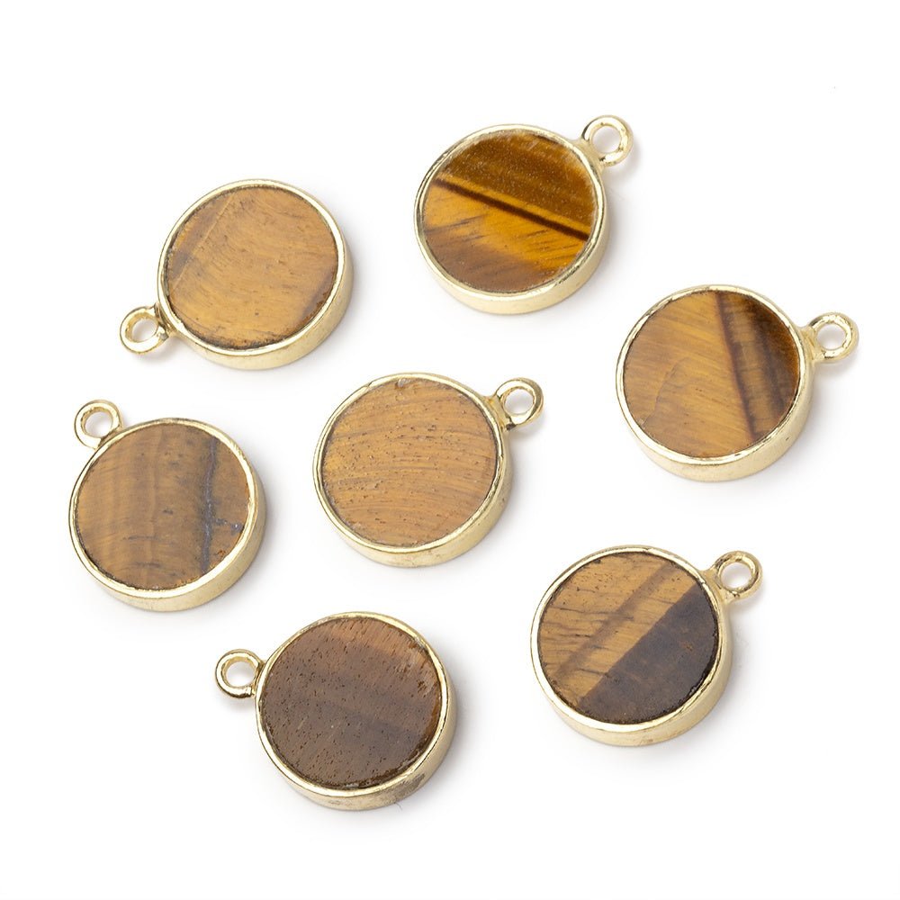 12mm Vermeil Bezel Tiger's Eye Coin Pendant 1 piece